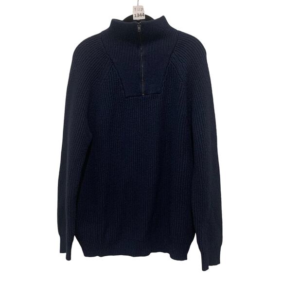 Mock Neck Zip Ribbed Sweater Express Navy Men's - Picture 1 of 7